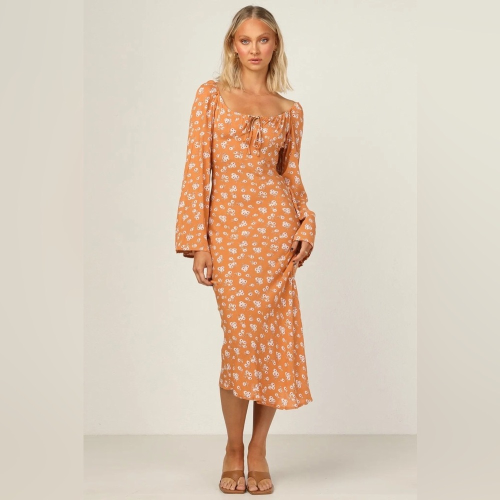 REVOLVE Orange Floral Long Sleeve Dress